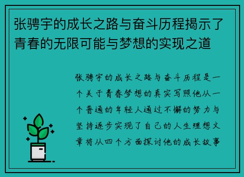 张骋宇的成长之路与奋斗历程揭示了青春的无限可能与梦想的实现之道